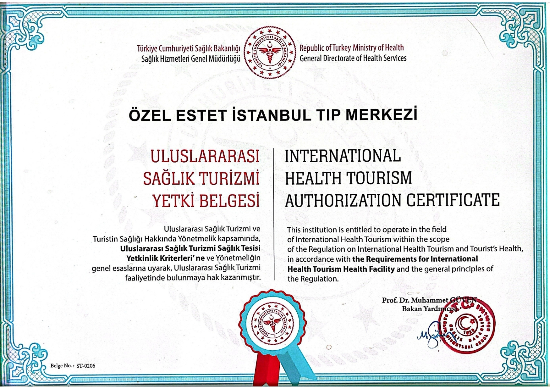 Sağlık Turizmi Yetki Belgesi